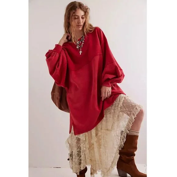 Free People "We The Free" Coastal Solid Crew Oversized Ribbed Dress - Picture 2 of 7